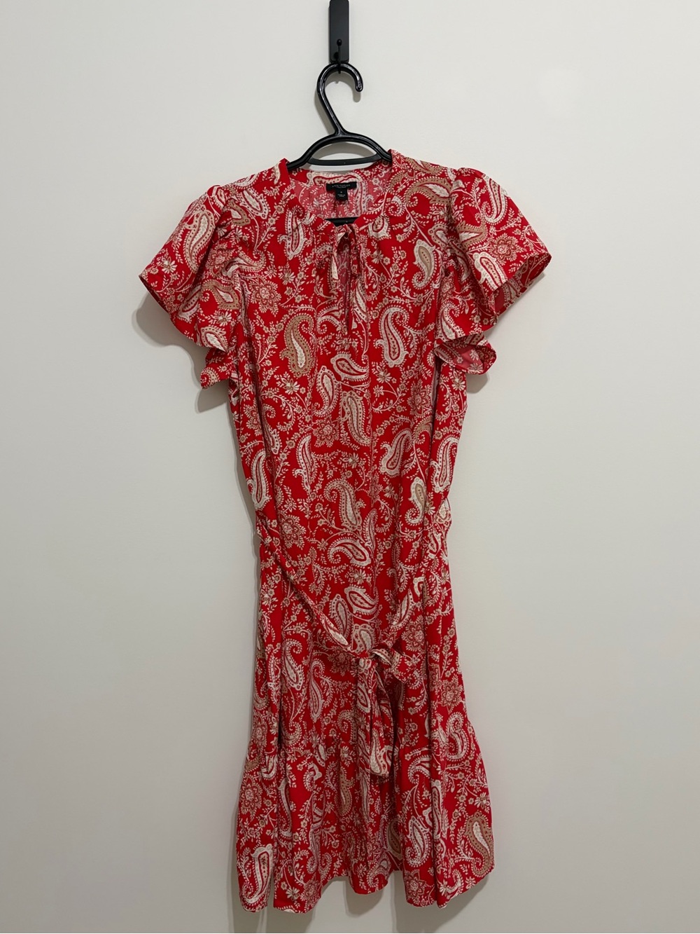 Ann Taylor Red Paisley Tie-Waist Mini Dress